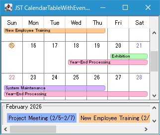 Swing/CalendarTableWithEventBars screenshot