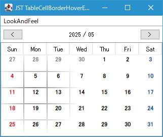 Swing/TableCellBorderHoverEffects screenshot